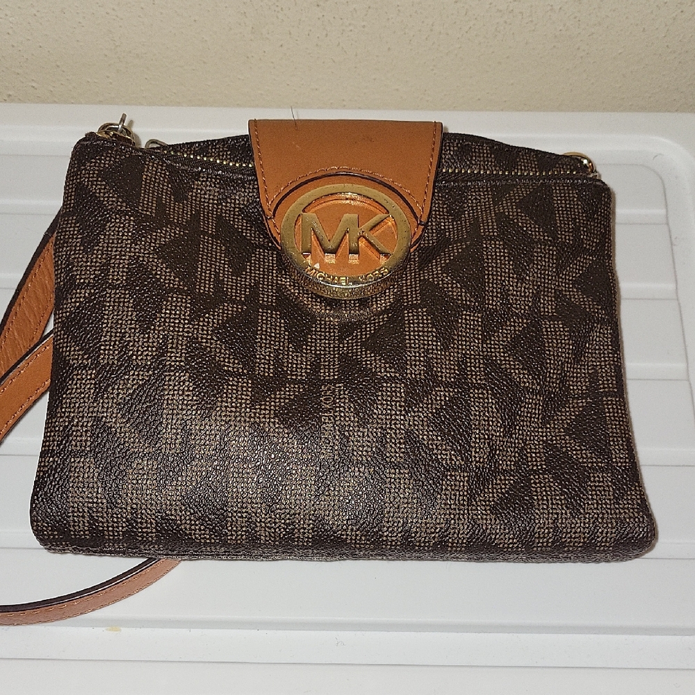 Michael Kors Dark Brown and Tan Clutch
